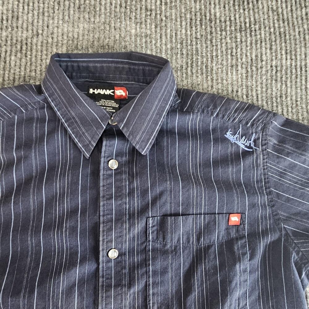 Hawk Skateboarding Shirt Boys Large 14/16 Blue Striped Button Front Casual - Picture 3 of 11